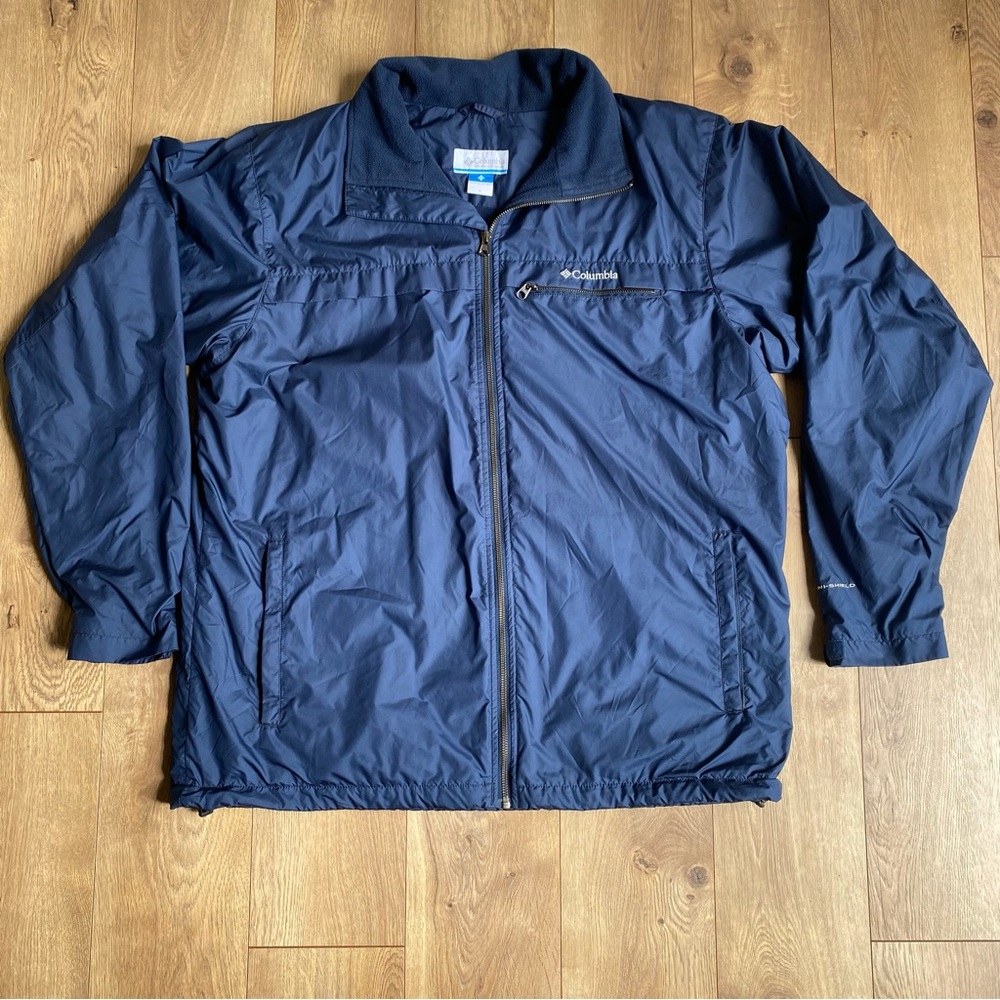 Columbia Omni Shield Fleece Lined Nylon Full Zip Jacket Navy Blue Men’s Large